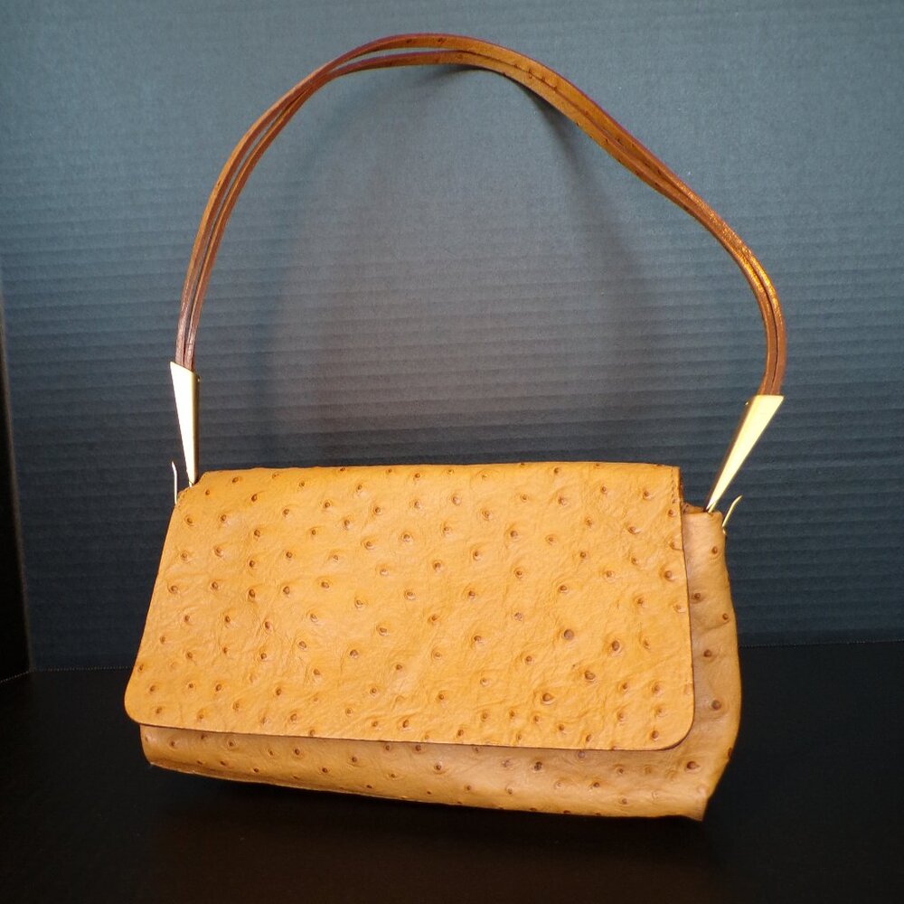 Francesco Biasia Handbag w/ Ostrich-Effect Leather Double Shoulder Strap